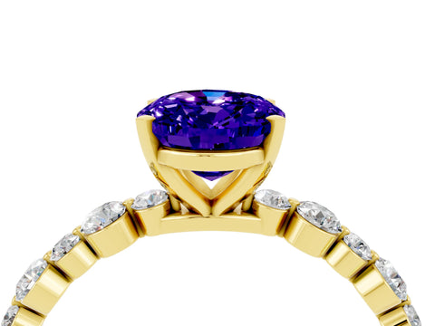 Yellow gold Oval Cut Tanzanite Prong Set Engagement Ring with Pavé Band_4