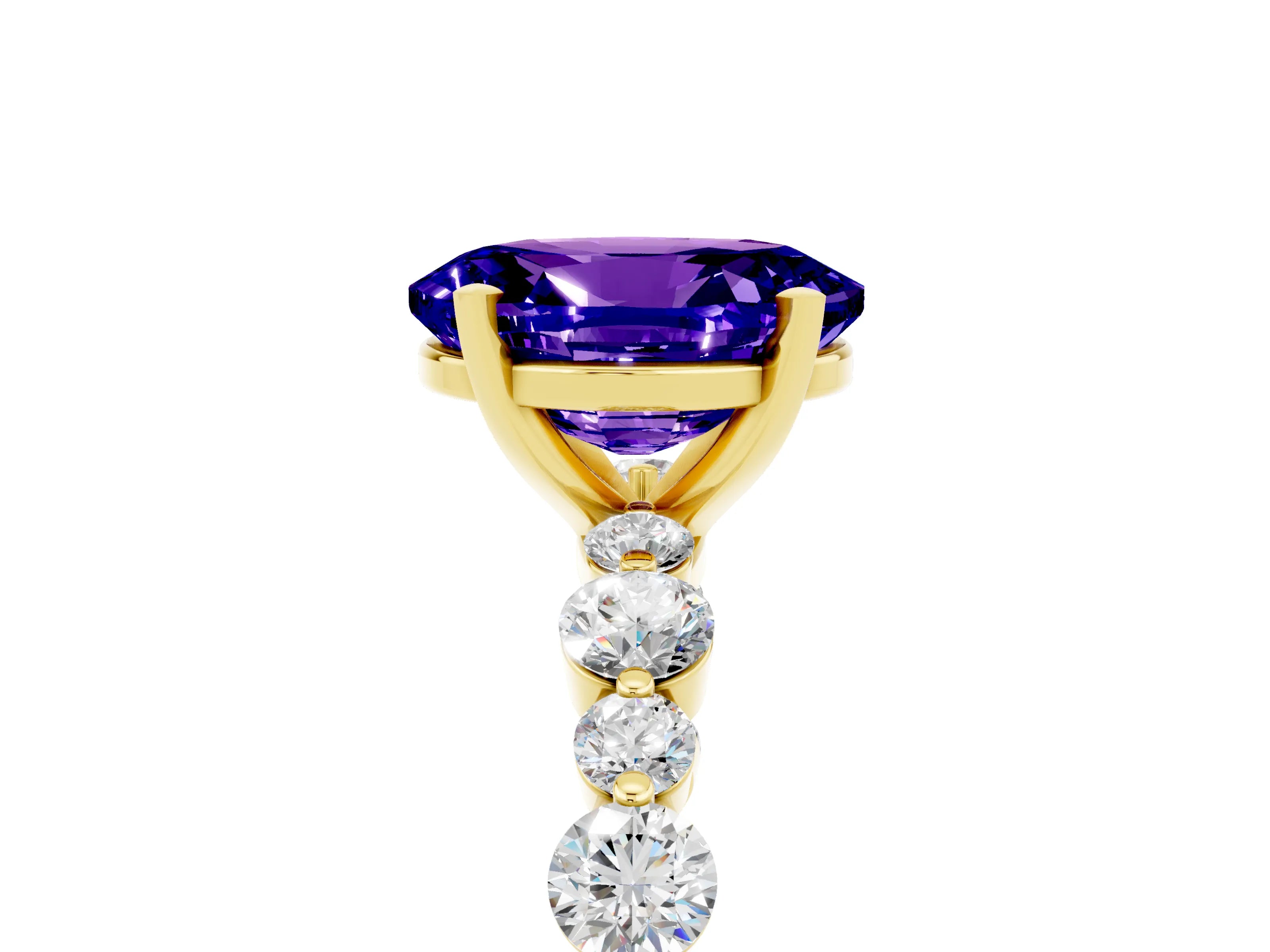 Yellow gold Oval Cut Tanzanite Prong Set Engagement Ring with Pavé Band_5