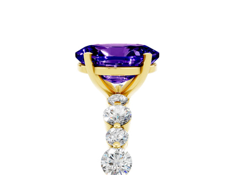 Yellow gold Oval Cut Tanzanite Prong Set Engagement Ring with Pavé Band_5