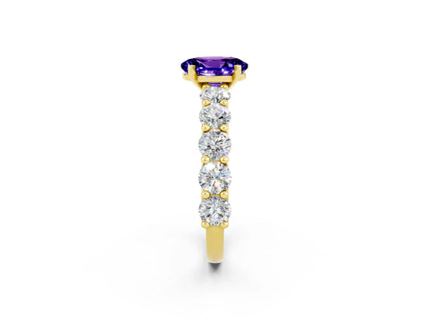 Yellow gold Oval Cut Tanzanite Prong Setting with Side Stones on a Pave Band_2