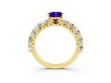 Yellow gold Oval Cut Tanzanite Prong Setting with Side Stones on a Pave Band_3