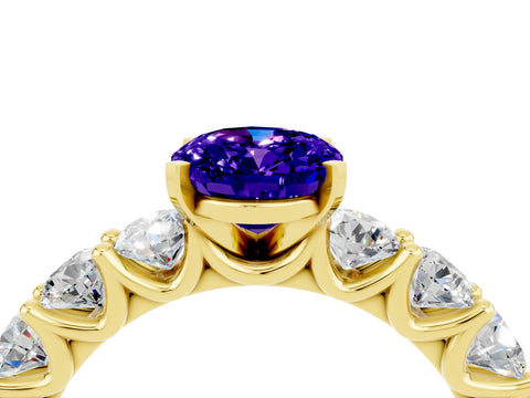 Yellow gold Oval Cut Tanzanite Prong Setting with Side Stones on a Pave Band_4
