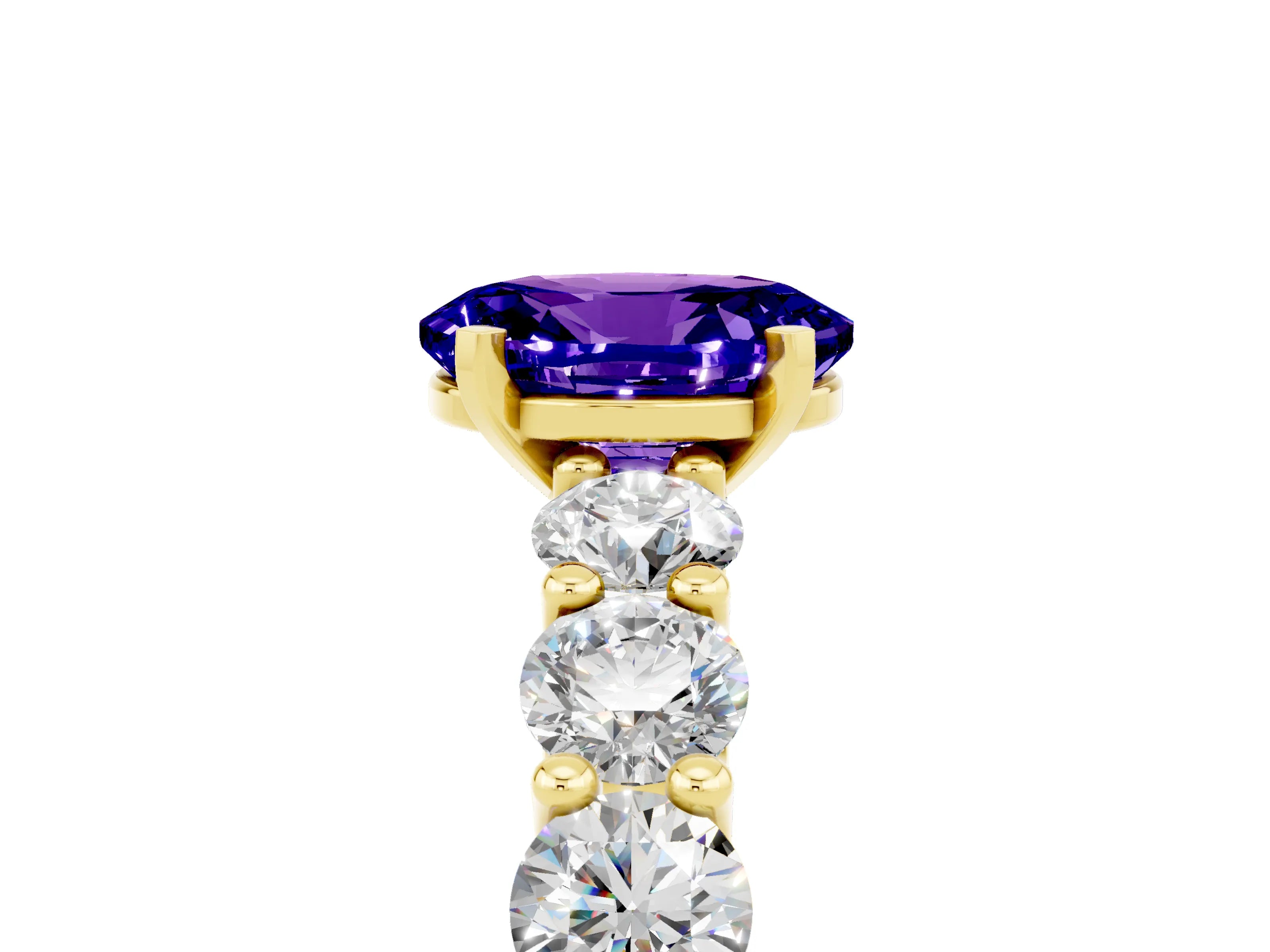 Yellow gold Oval Cut Tanzanite Prong Setting with Side Stones on a Pave Band_5