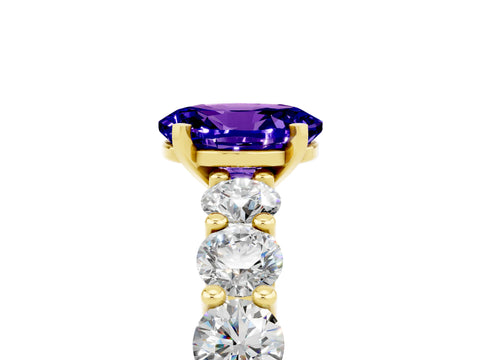 Yellow gold Oval Cut Tanzanite Prong Setting with Side Stones on a Pave Band_5