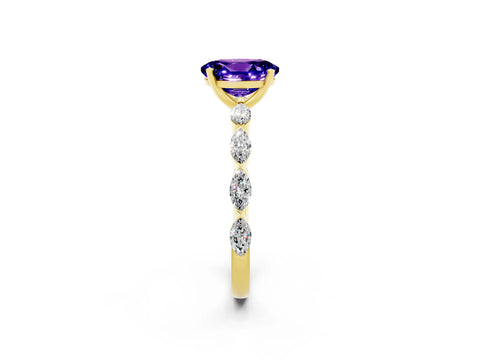 Yellow gold Oval Cut Tanzanite Ring with Marquise Side Stones and Prong Setting_2