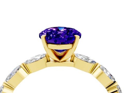 Yellow gold Oval Cut Tanzanite Ring with Marquise Side Stones and Prong Setting_4