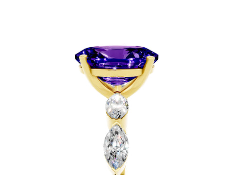 Yellow gold Oval Cut Tanzanite Ring with Marquise Side Stones and Prong Setting_5
