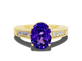 Yellow gold Oval Cut Tanzanite Ring with Milgrain Pavé Band and Four-Prong Setting_12