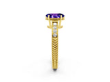 Yellow gold Oval Cut Tanzanite Ring with Milgrain Pavé Band and Four-Prong Setting_14