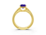 Yellow gold Oval Cut Tanzanite Ring with Milgrain Pavé Band and Four-Prong Setting_15