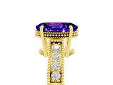 Yellow gold Oval Cut Tanzanite Ring with Milgrain Pavé Band and Four-Prong Setting_17