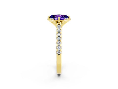 Yellow gold Oval Cut Tanzanite Ring with Pavé Band and Floral Prong Setting_2