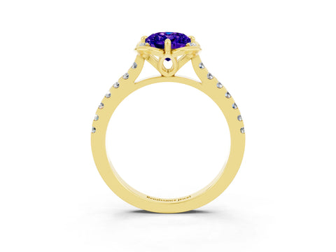 Yellow gold Oval Cut Tanzanite Ring with Pavé Band and Floral Prong Setting_3