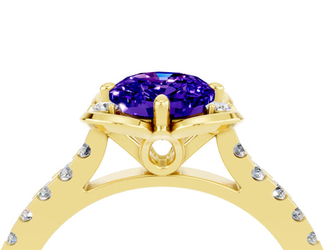Yellow gold Oval Cut Tanzanite Ring with Pavé Band and Floral Prong Setting_4