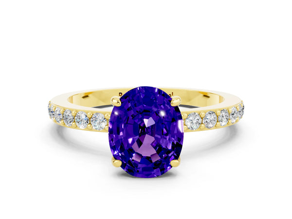 Yellow gold Oval Cut Tanzanite Pavé Engagement Ring with Round  Accents and Prong Setting