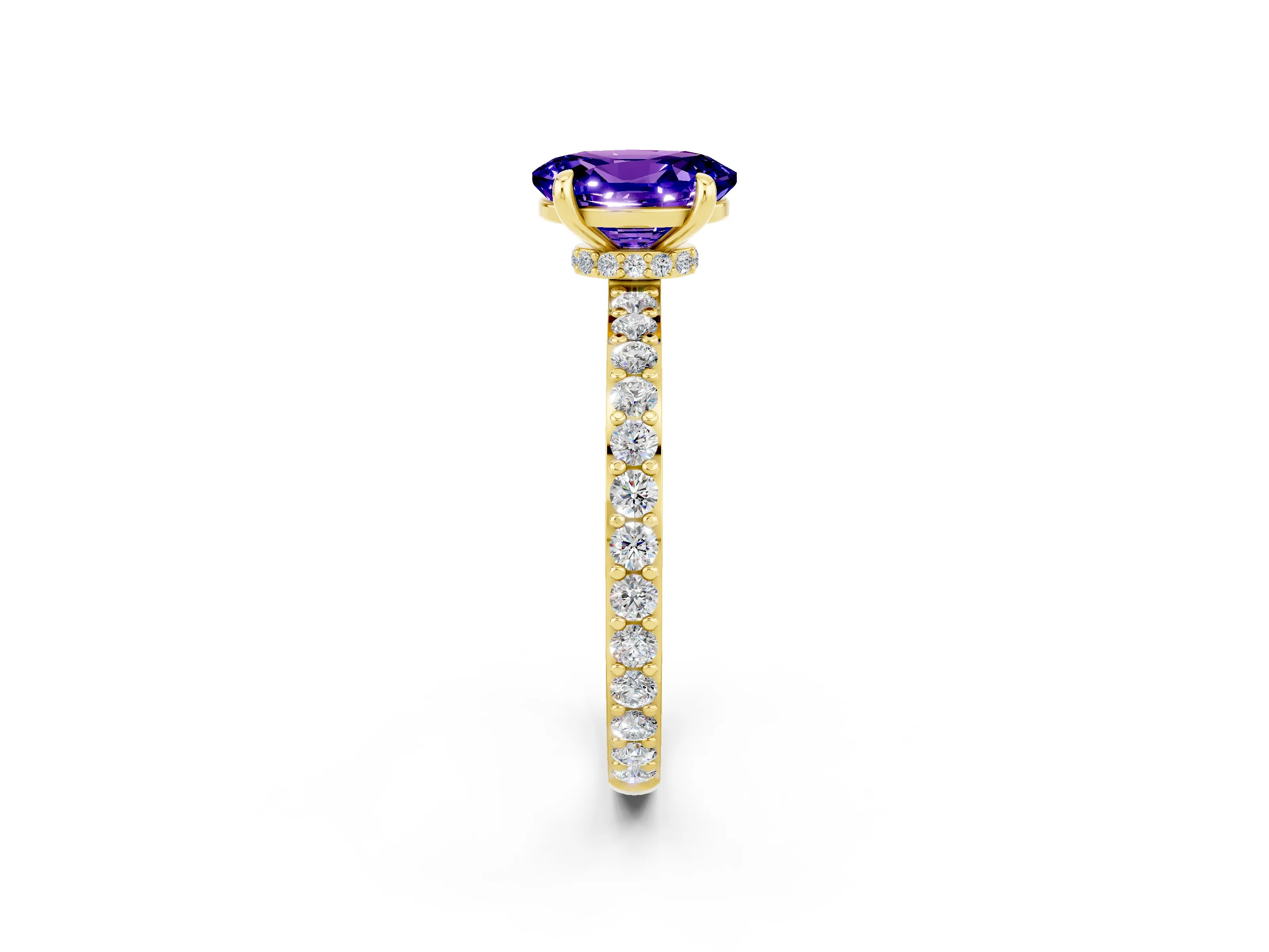 Yellow gold Oval Cut Tanzanite Ring with Pavé Band and Four-Prong Setting_2