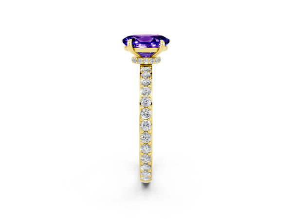 Yellow gold Oval Cut Tanzanite Pavé Engagement Ring with Round  Accents and Prong Setting