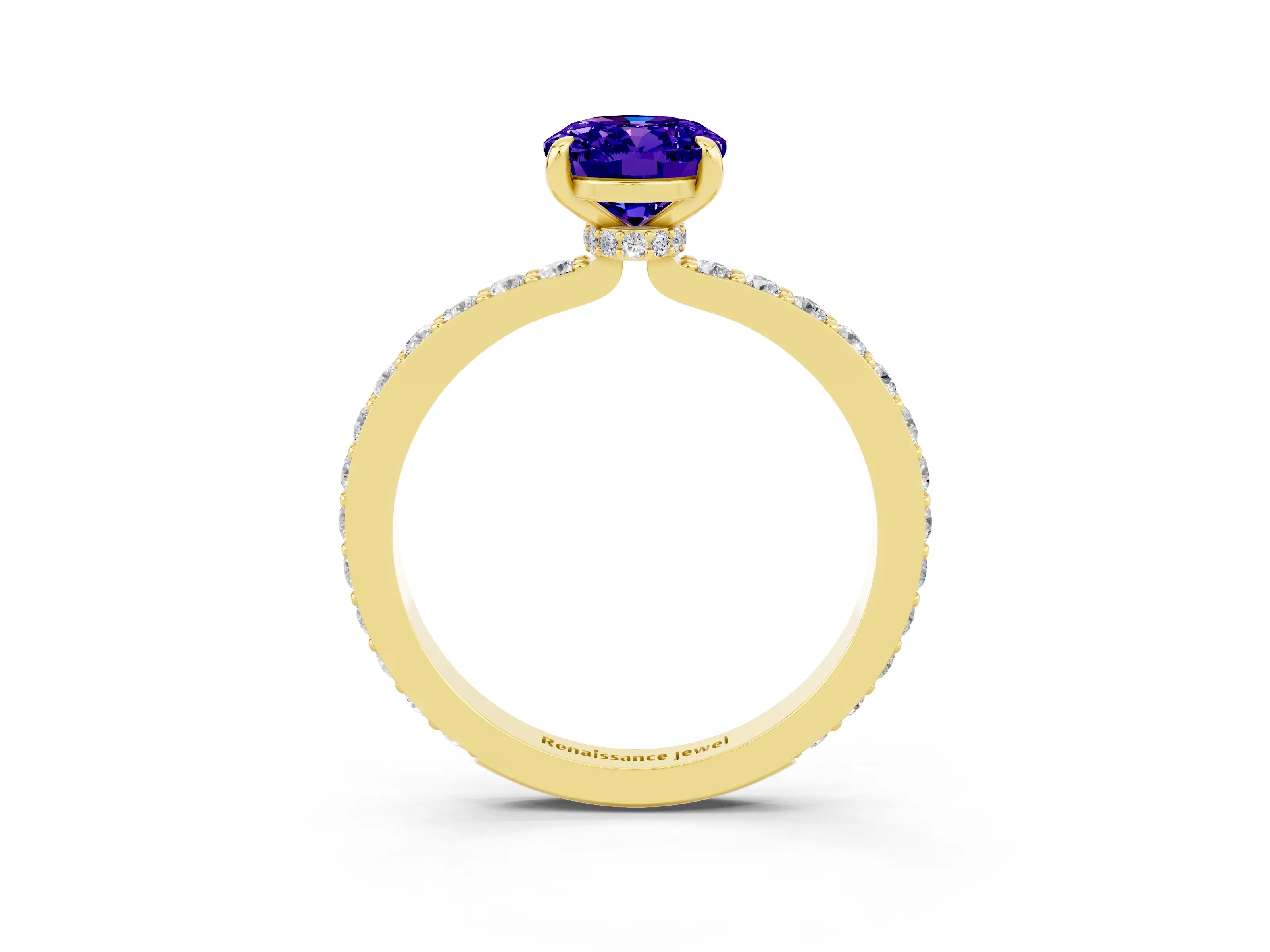 Yellow gold Oval Cut Tanzanite Ring with Pavé Band and Four-Prong Setting_3