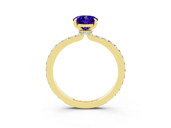 Yellow gold Oval Cut Tanzanite Pavé Engagement Ring with Round  Accents and Prong Setting