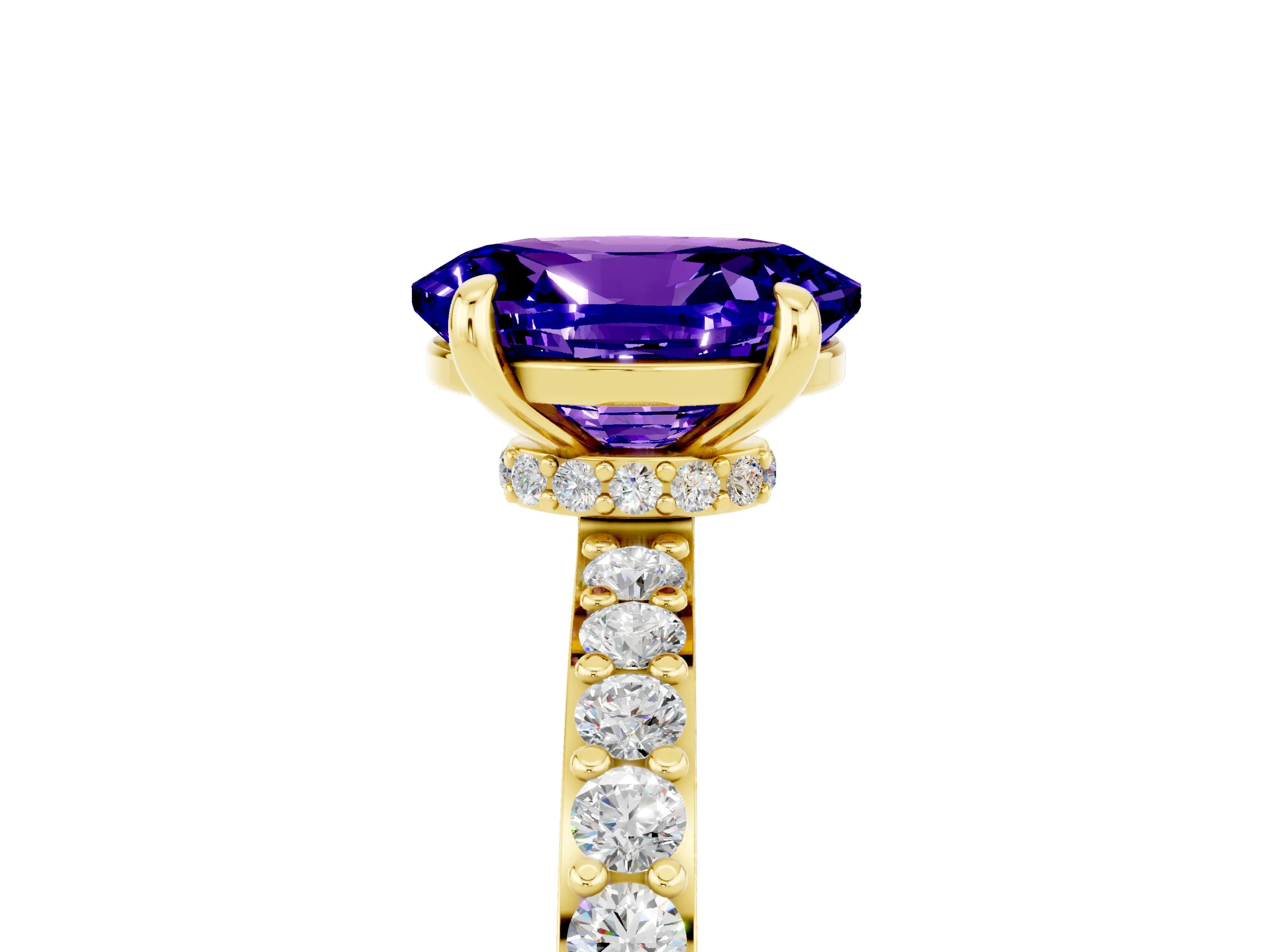 Yellow gold Oval Cut Tanzanite Ring with Pavé Band and Four-Prong Setting_5