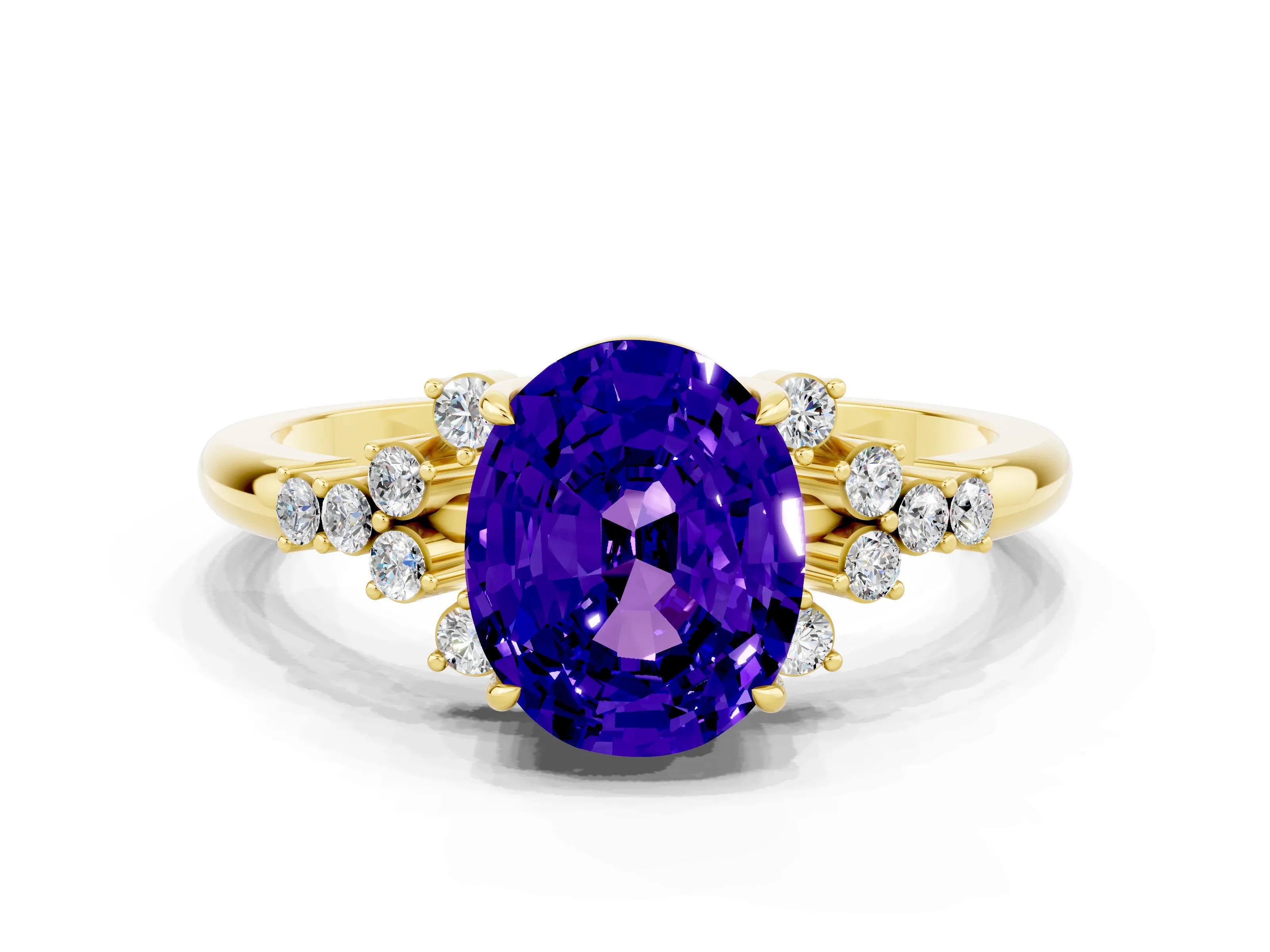 Yellow gold Oval Cut Tanzanite Ring with Side Stones and Four-Prong Setting_72