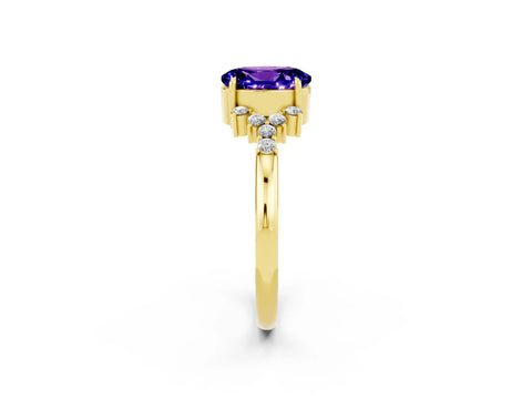 Yellow gold Oval Cut Tanzanite Ring with Side Stones and Four-Prong Setting_74