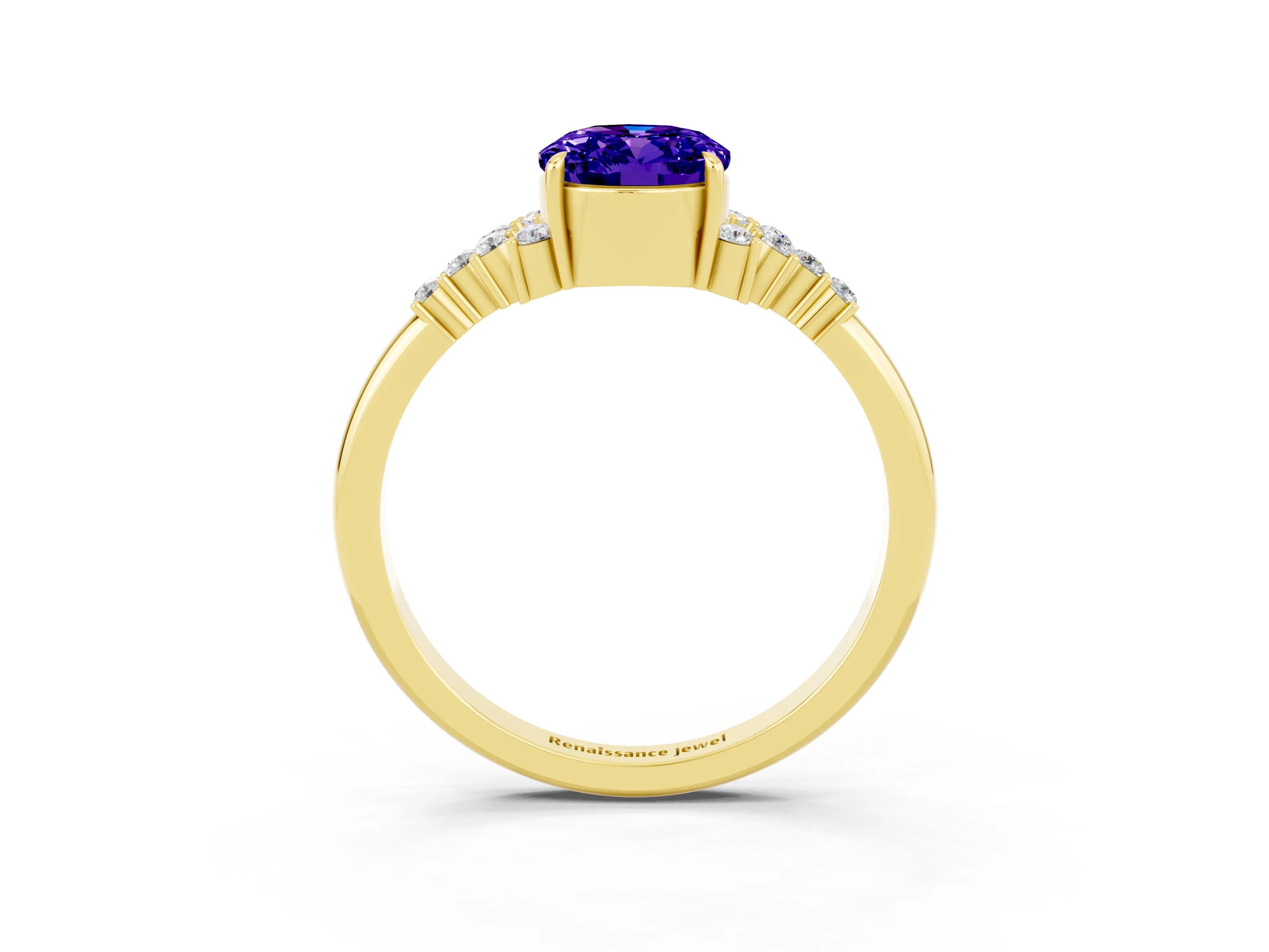 Yellow gold Oval Cut Tanzanite Ring with Side Stones and Four-Prong Setting_75
