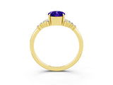 Yellow gold Oval Cut Tanzanite Ring with Side Stones and Four-Prong Setting_75