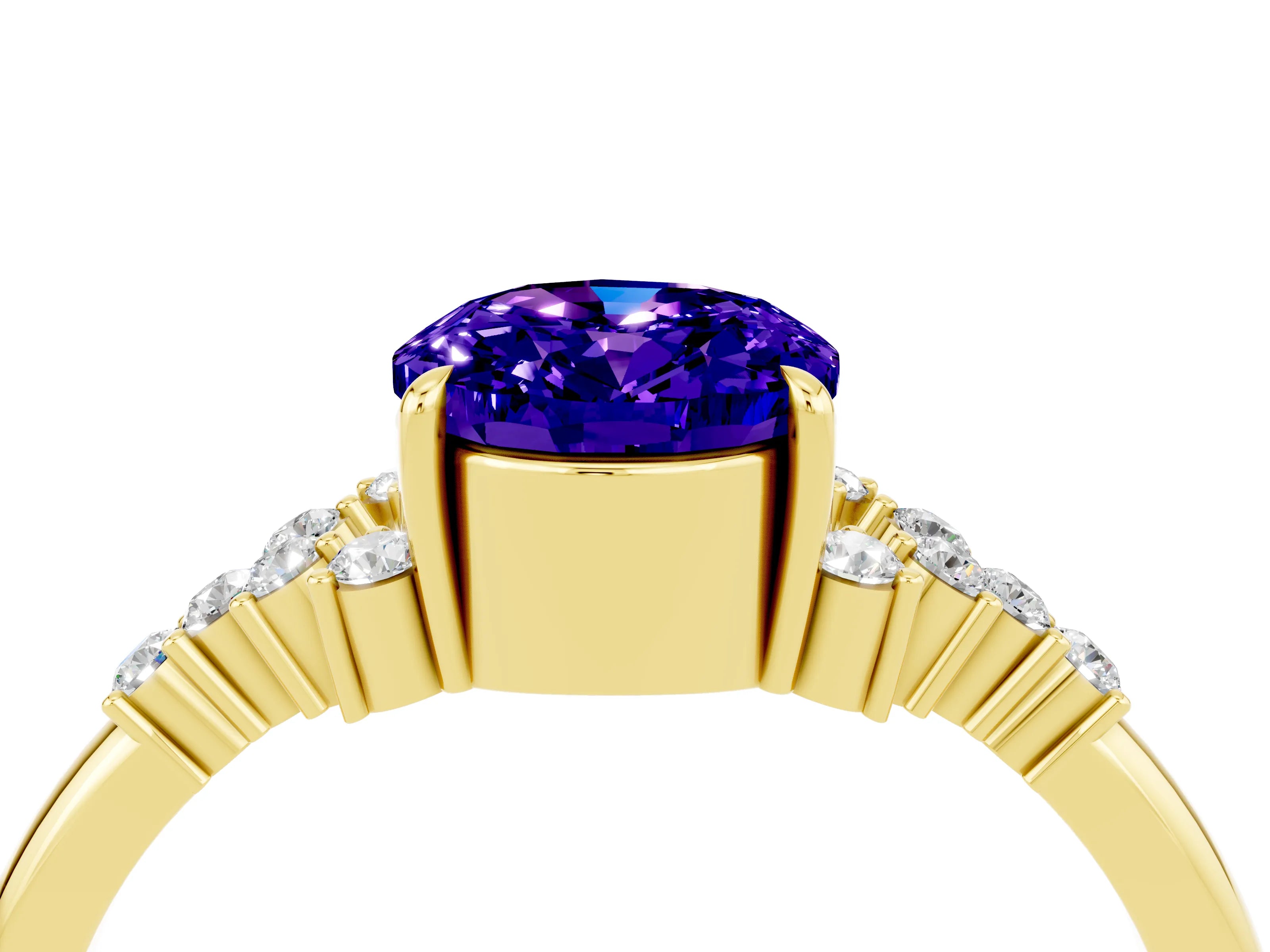 Yellow gold Oval Cut Tanzanite Ring with Side Stones and Four-Prong Setting_76