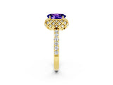 Yellow gold Oval Cut Tanzanite Scalloped Halo Engagement Ring with Round Shared Prong Band_14