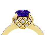Yellow gold Oval Cut Tanzanite Scalloped Halo Engagement Ring with Round Shared Prong Band_16