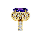 Yellow gold Oval Cut Tanzanite Scalloped Halo Engagement Ring with Round Shared Prong Band_17
