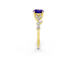 Yellow gold Oval Cut Tanzanite Scattered Round Accent Ring with Prong Setting_14