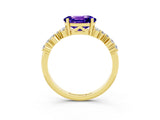 Yellow gold Oval Cut Tanzanite Scattered Round Accent Ring with Prong Setting_15