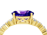 Yellow gold Oval Cut Tanzanite Scattered Round Accent Ring with Prong Setting_16