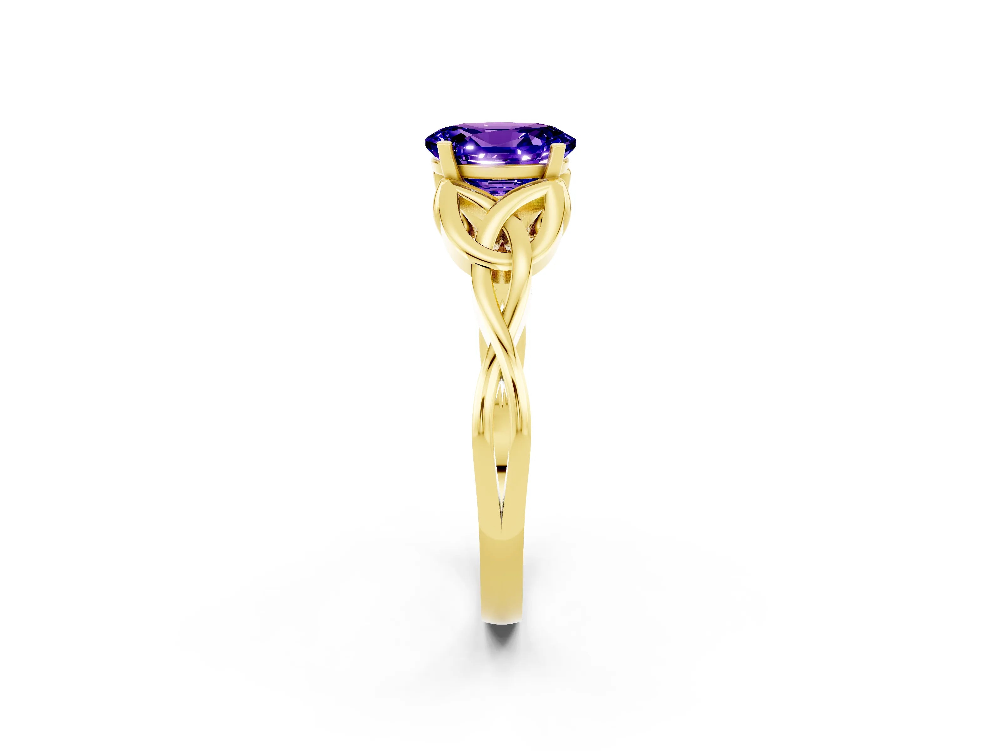 Yellow gold Oval Cut Tanzanite Solitaire Celtic Knot Ring with Four-Prong Setting_14