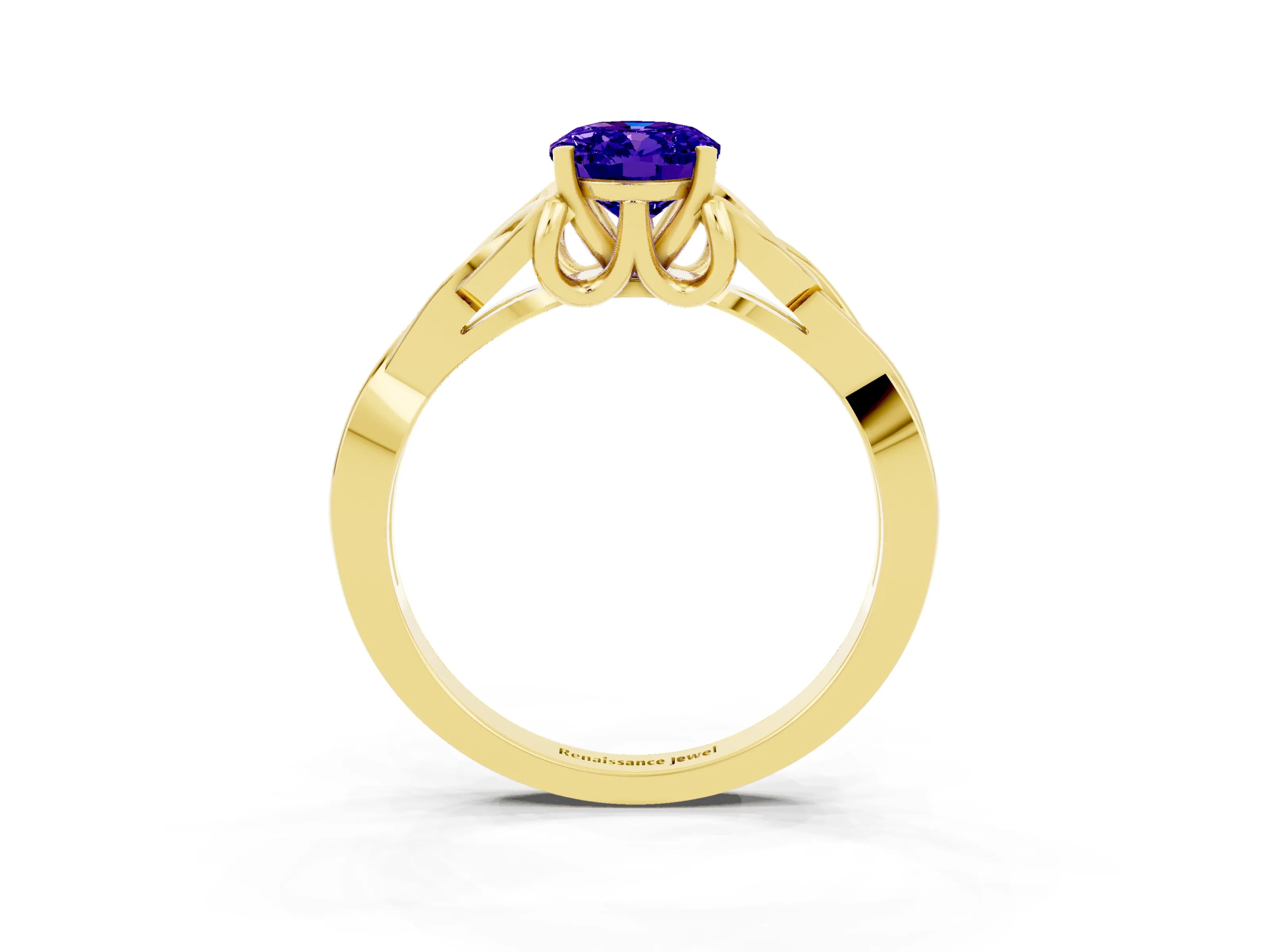 Yellow gold Oval Cut Tanzanite Solitaire Celtic Knot Ring with Four-Prong Setting_15