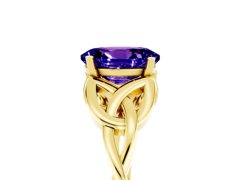 Yellow gold Oval Cut Tanzanite Solitaire Celtic Knot Ring with Four-Prong Setting_17