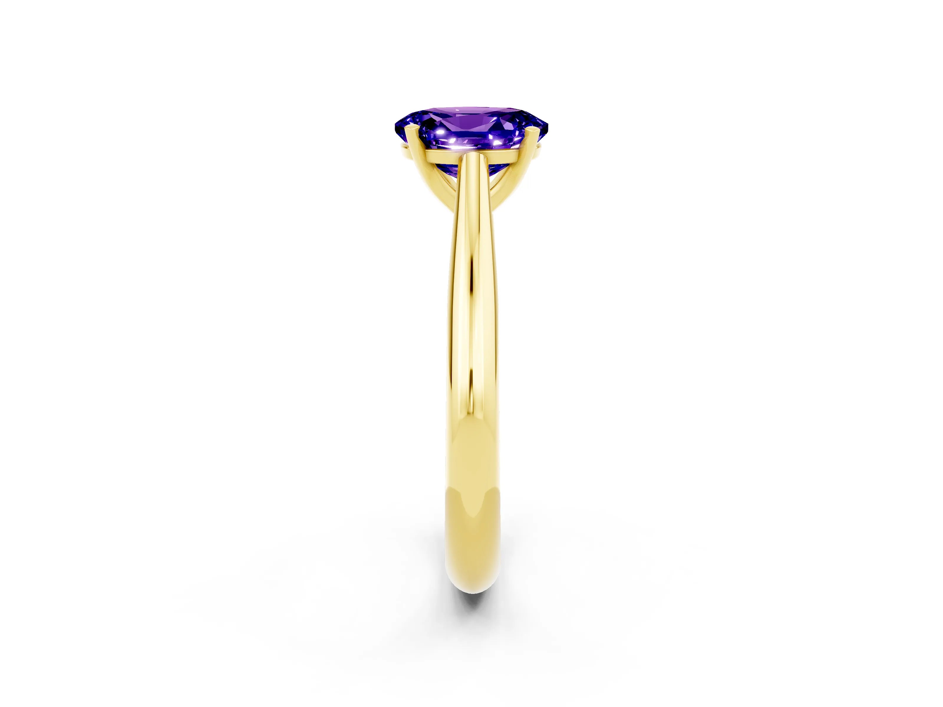 Yellow gold Oval Cut Tanzanite Solitaire Engagement Ring with Cathedral Setting and Four-Prong Mount_14