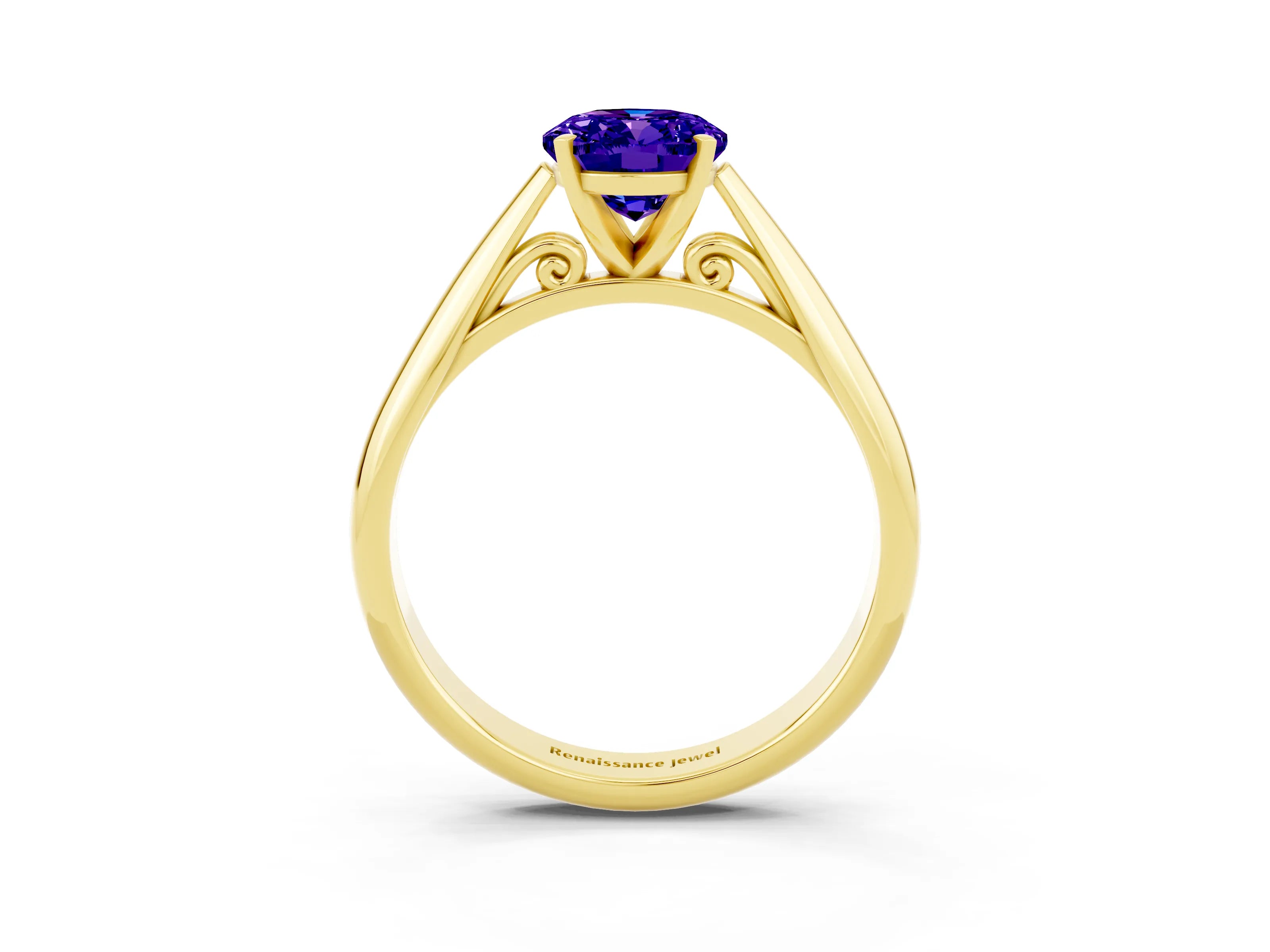 Yellow gold Oval Cut Tanzanite Solitaire Engagement Ring with Cathedral Setting and Four-Prong Mount_15