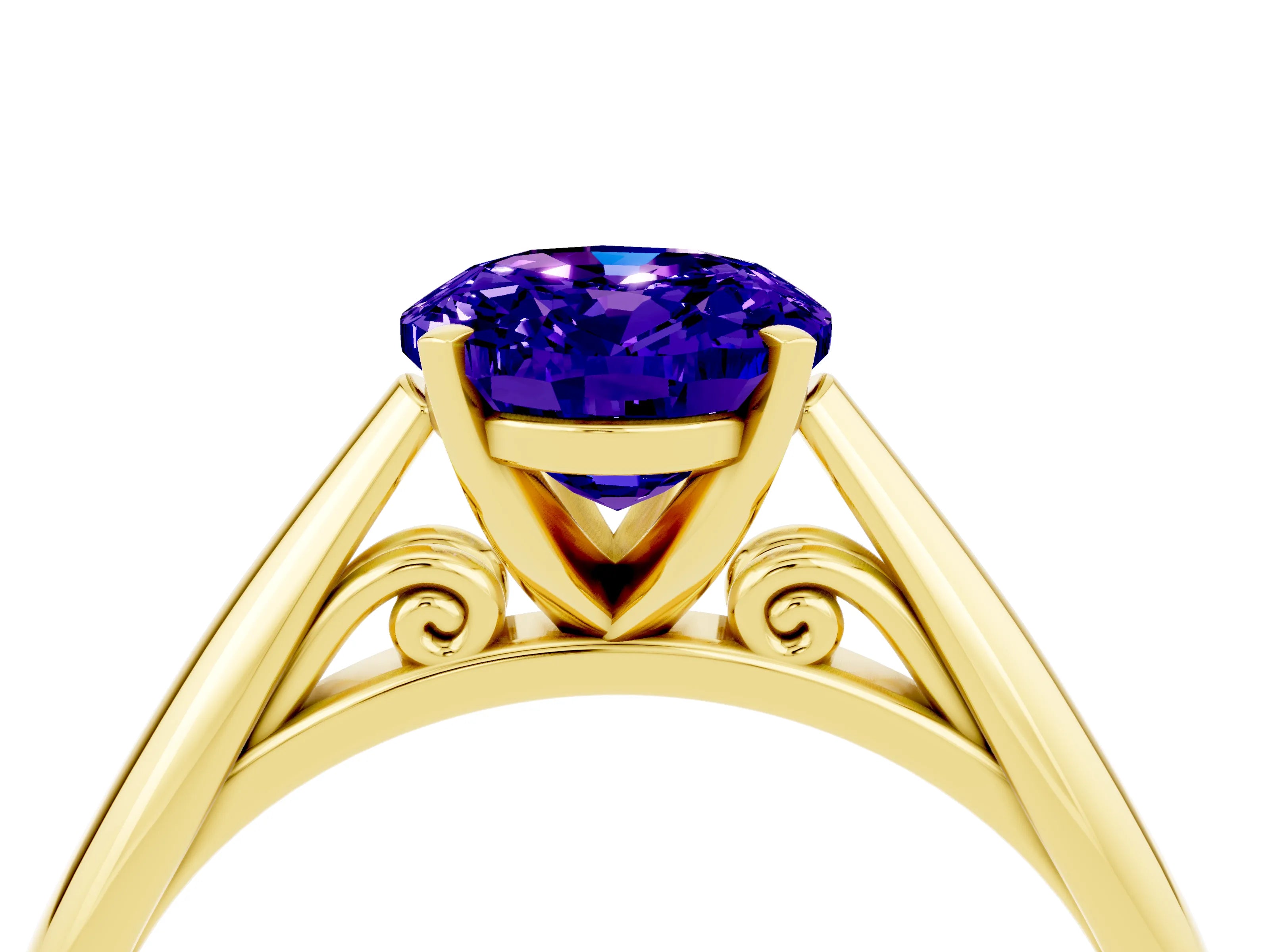Yellow gold Oval Cut Tanzanite Solitaire Engagement Ring with Cathedral Setting and Four-Prong Mount_16