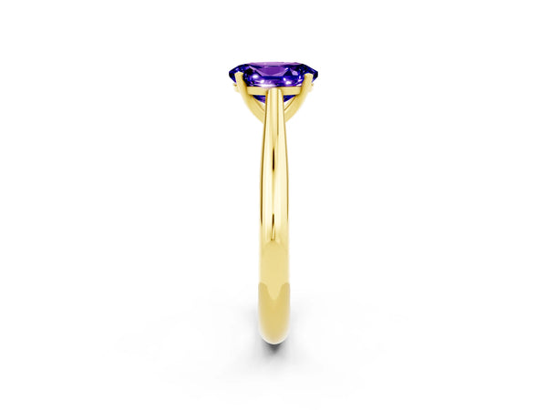 Yellow gold Oval Cut Tanzanite Solitaire Engagement Ring with Cathedral Setting and Four-Prong Mount