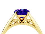 Yellow gold Oval Cut Tanzanite Solitaire Engagement Ring with Cathedral Setting and Four-Prong Mount_70