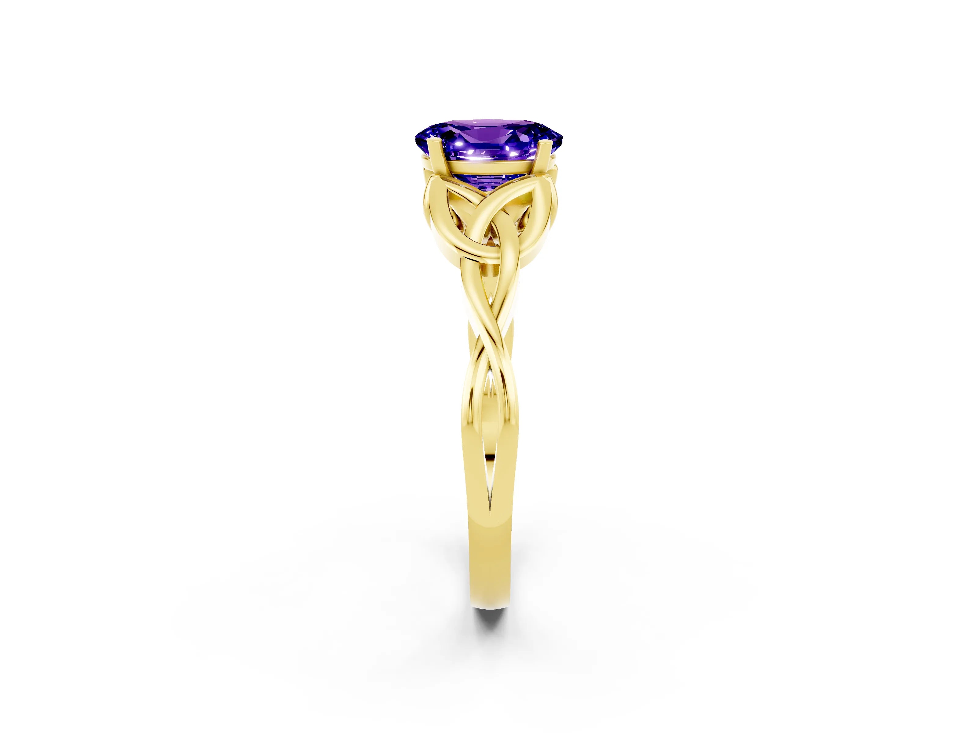 Yellow gold Oval Cut Tanzanite Solitaire Engagement Ring with Celtic Knot Band and Four-Prong Setting_2