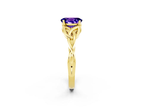 Yellow gold Oval Cut Tanzanite Solitaire Engagement Ring with Celtic Knot Band and Four-Prong Setting_2