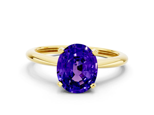 Yellow gold Oval Cut Tanzanite Solitaire Engagement Ring with Classic Band and Four-Prong Setting