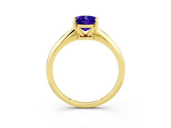 Yellow gold Oval Cut Tanzanite Solitaire Engagement Ring with Classic Band and Four-Prong Setting