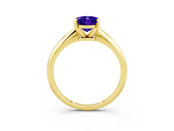 Yellow gold Oval Cut Tanzanite Solitaire Engagement Ring with Classic Band and Four-Prong Setting