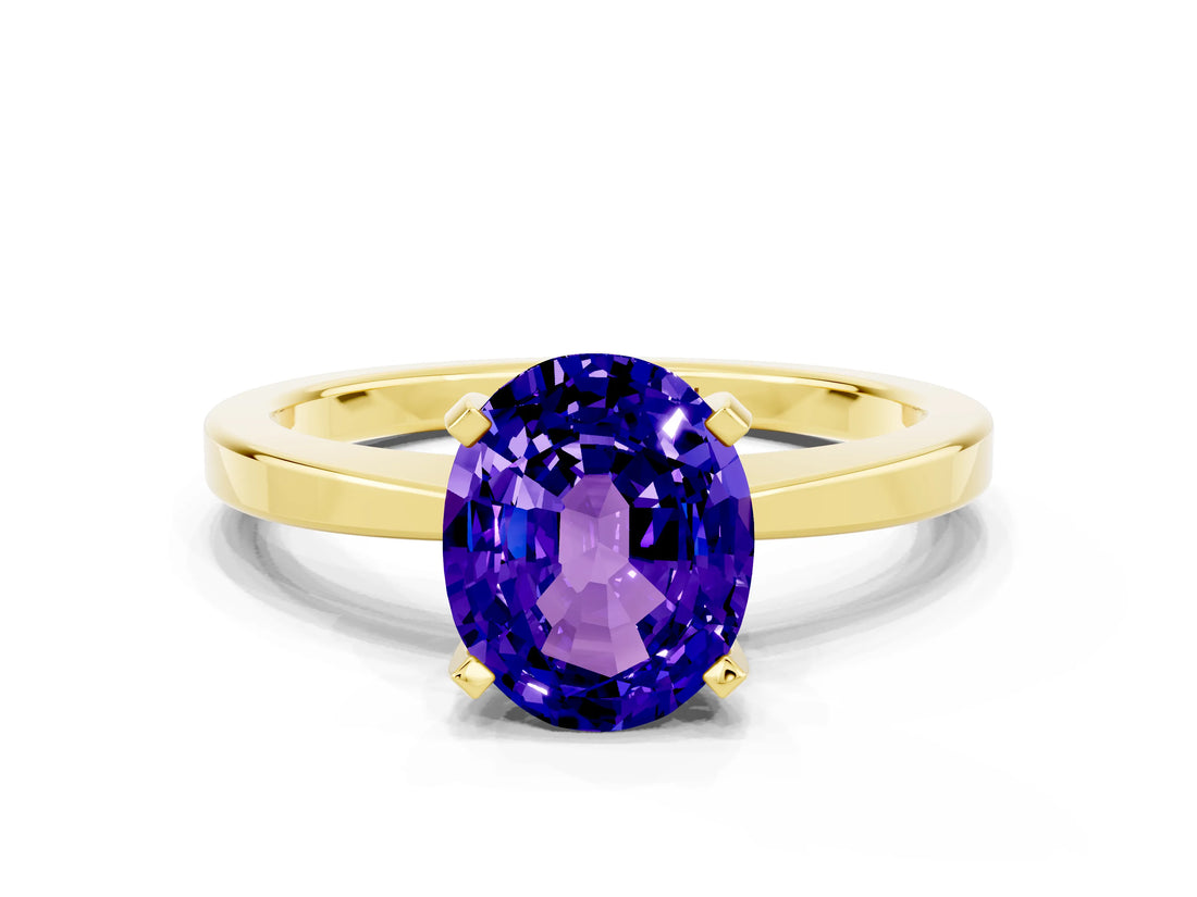 Yellow gold Oval Cut Tanzanite Solitaire Engagement Ring with Classic Band and Four-Prong Setting_44
