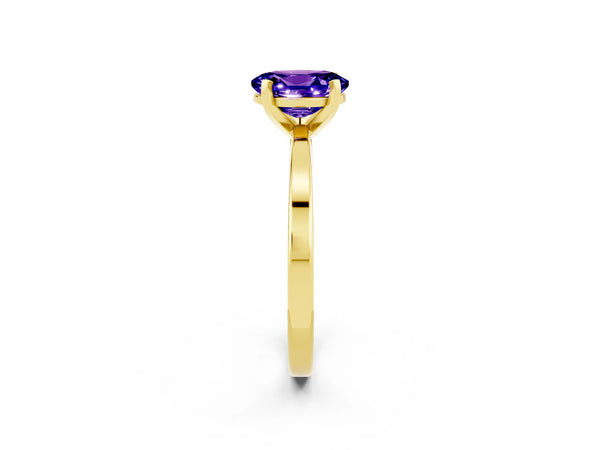 Yellow gold Oval Cut Tanzanite Solitaire Engagement Ring with Classic Band and Four-Prong Setting